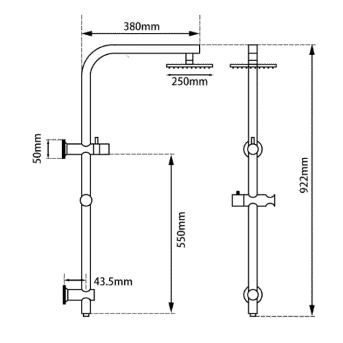10'' Round Brushed Yellow Gold Shower Station Top Water Inlet(Right Angle)