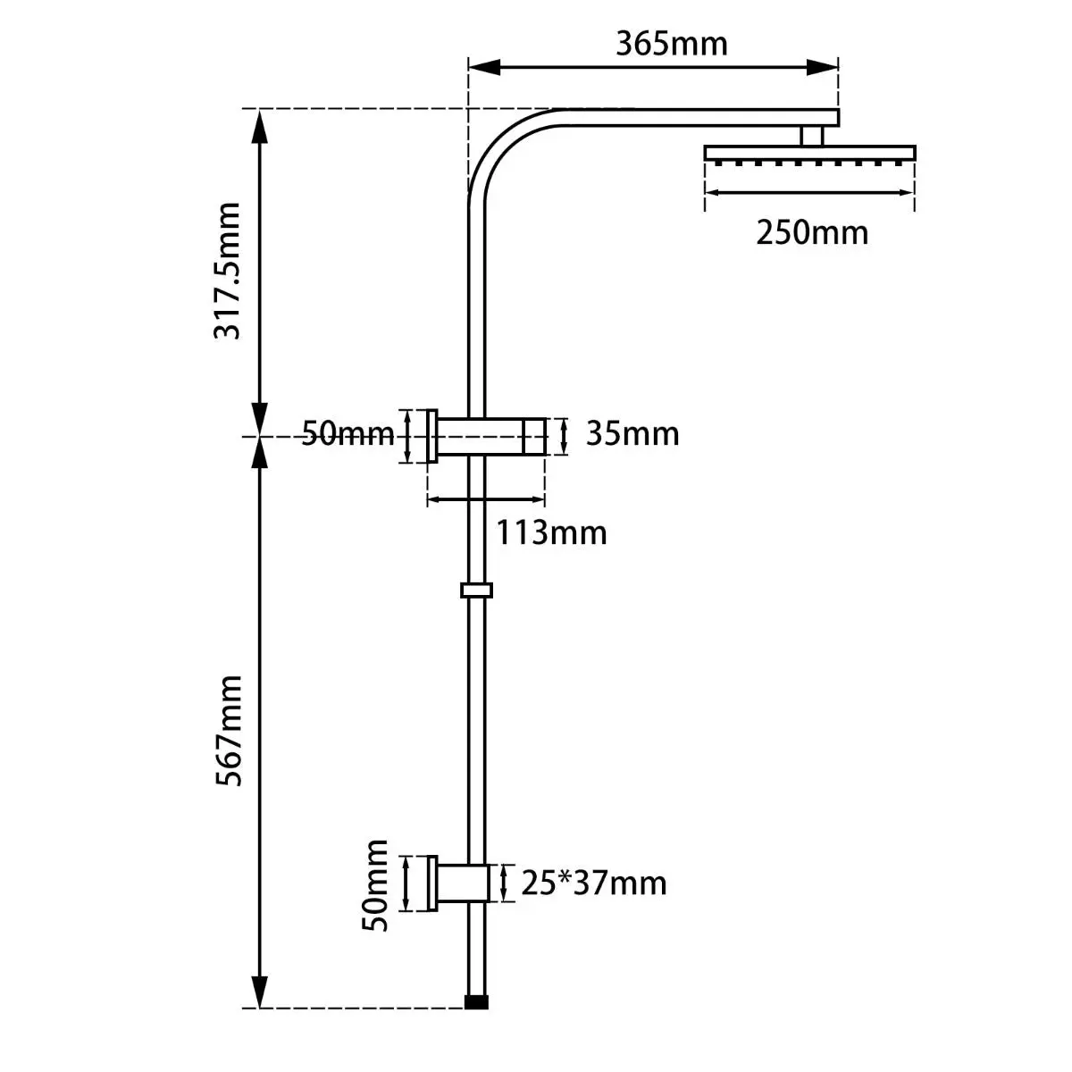 10" Square Chrome Shower Station Top Water Inlet