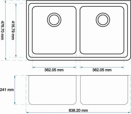 White Kitchen Sink Granite Stone Under Mount Double Bowls 838*476*241mm