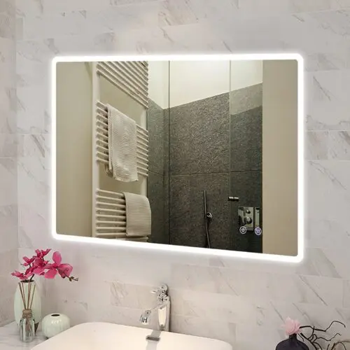 1200x800mm Curved Rim Rectangle 3 Color Lighting LED Mirror Touch Sensor Switch Defogger Pad Wall Mounted Vertical or Horizontal