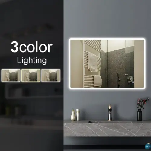 1500x800mm Curved Rim Rectangle 3 Color Lighting LED Mirror Touch Sensor Switch Defogger Pad Wall Mounted Vertical or Horizontal
