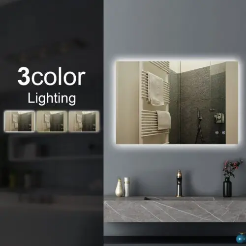 1200*800mmSharp Edge 3 Color Lighting Backlit LED Mirror Touch Sensor Switch Defogger Pad Wall Mounted Vertical or Horizontal