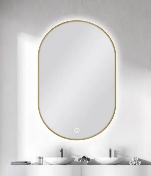 600 X 900MM OVAL SHAPE GOLD FRAMED CARYSIL LED MIRROR