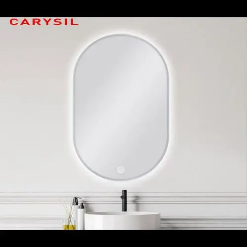 600 X 900MM OVAL SHAPE BRUSHED NICKEL FRAMED CARYSIL LED MIRROR