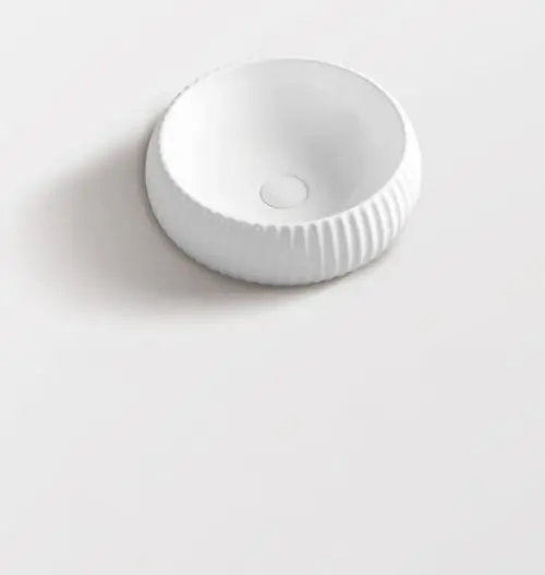 420 x 420 x 140 mm Round Gloss White Fluted Above Counter Ceramic Basin