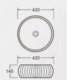 420 x 420 x 140 mm Round Gloss White Fluted Above Counter Ceramic Basin