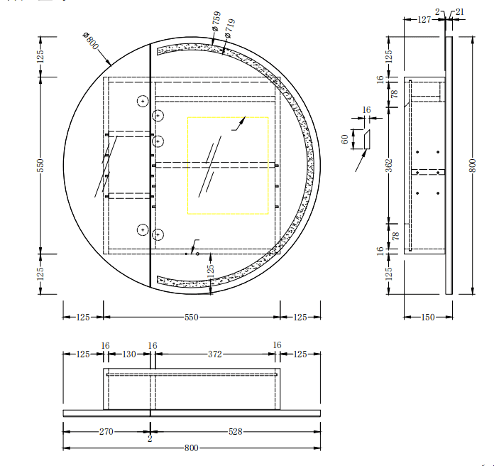 CARYSIL Orbit Series Round 800x800mm Matte White LED Shaving Cabinet