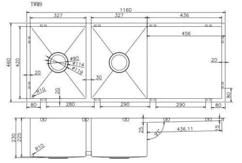 1160x460x230mm Rose Gold PVD 1.2mm Handmade Top/Undermount Double Bowls Kitchen Sink