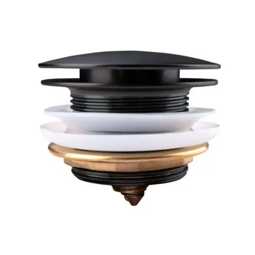 40mm Matt Black Solid Brass Bathtub Mushroom Pop Up Waste Drain NO Overflow