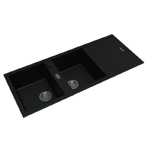 1160*500*200mm Black Granite Quartz Stone Kitchen Sink Double Bowls Drainboard Top/Undermount