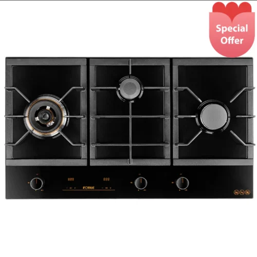Fotile GLG90305 900mm 3 Burner Black Glass Cooktop