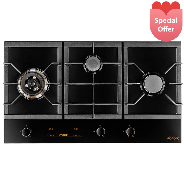 Fotile GLG90305 900mm 3 Burner Black Glass Cooktop
