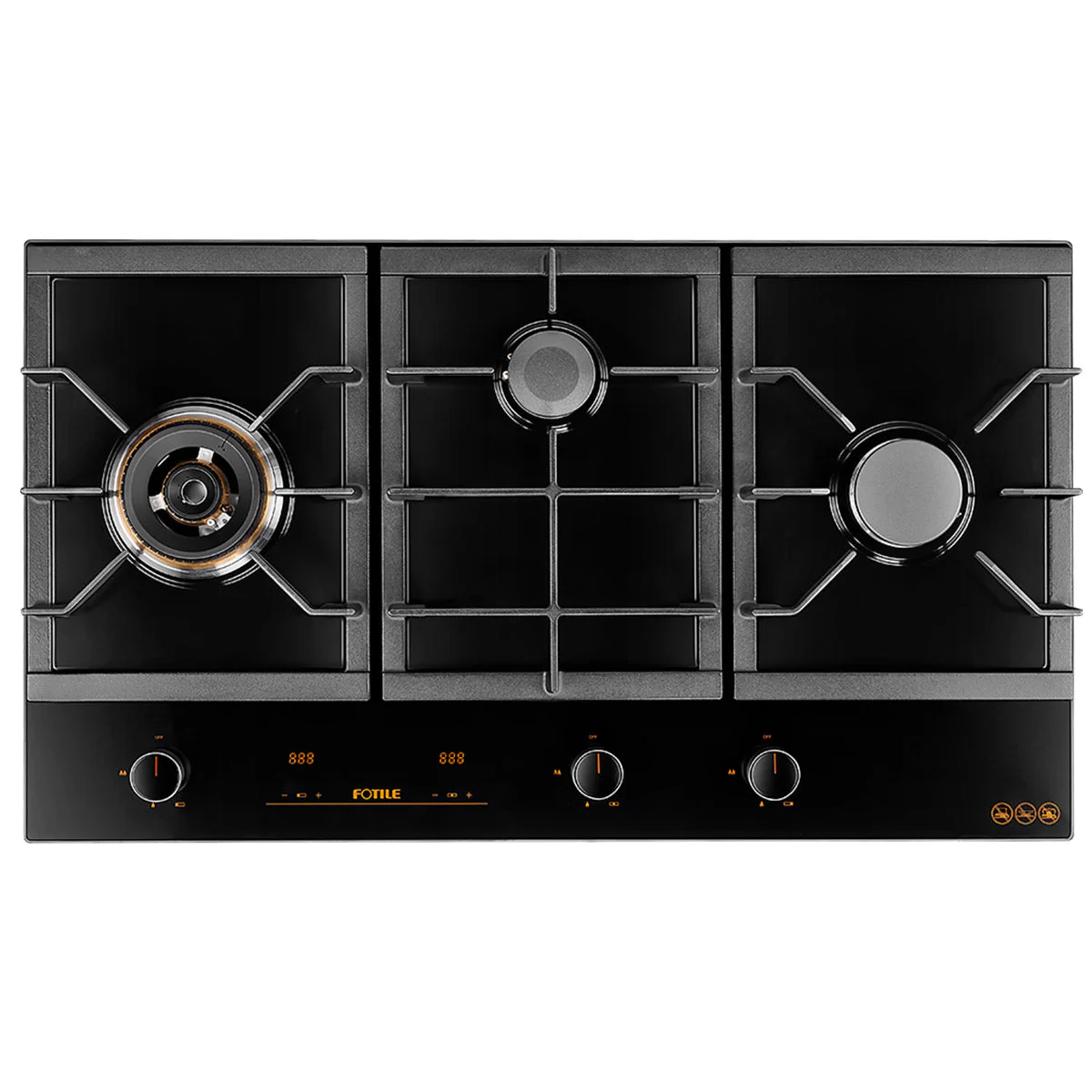 Fotile GLG90305 900mm 3 Burner Black Glass Cooktop