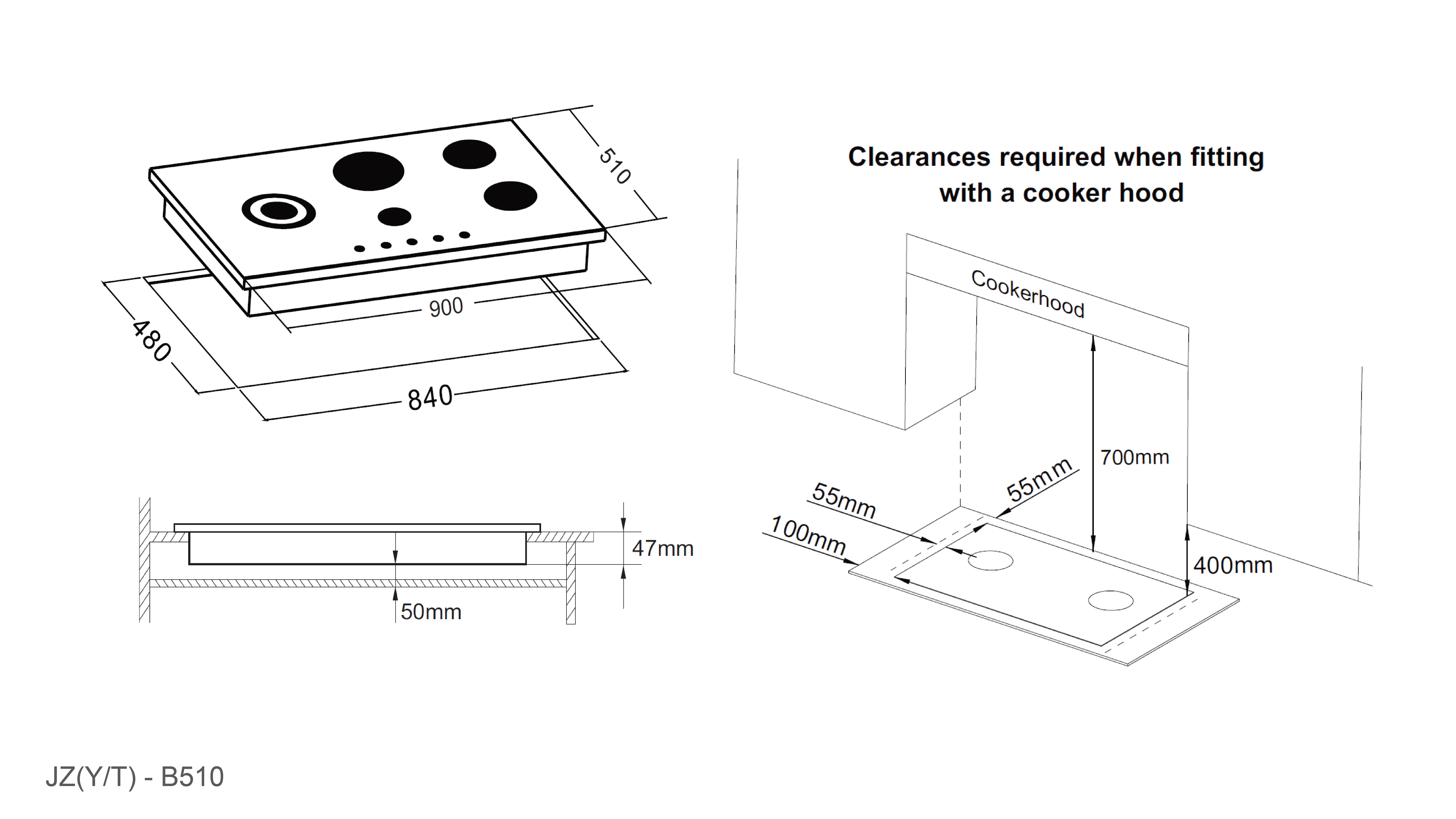 ROBAM B510 Glass 5 Burner (900mm)