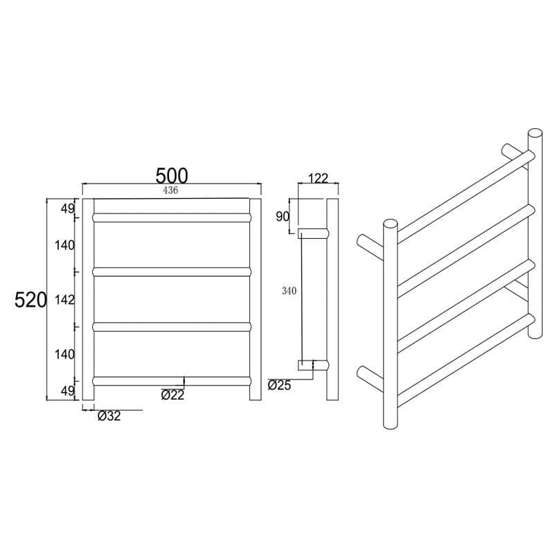 Light Brushed Brass Heated Towel Rack 4 Bars