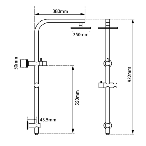 10'' Round Gun Metal Grey Shower Station Top Water Inlet(Right Angle)