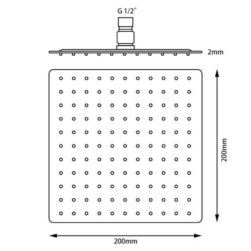 Super-slim Square Black Rainfall Shower Head 200mm