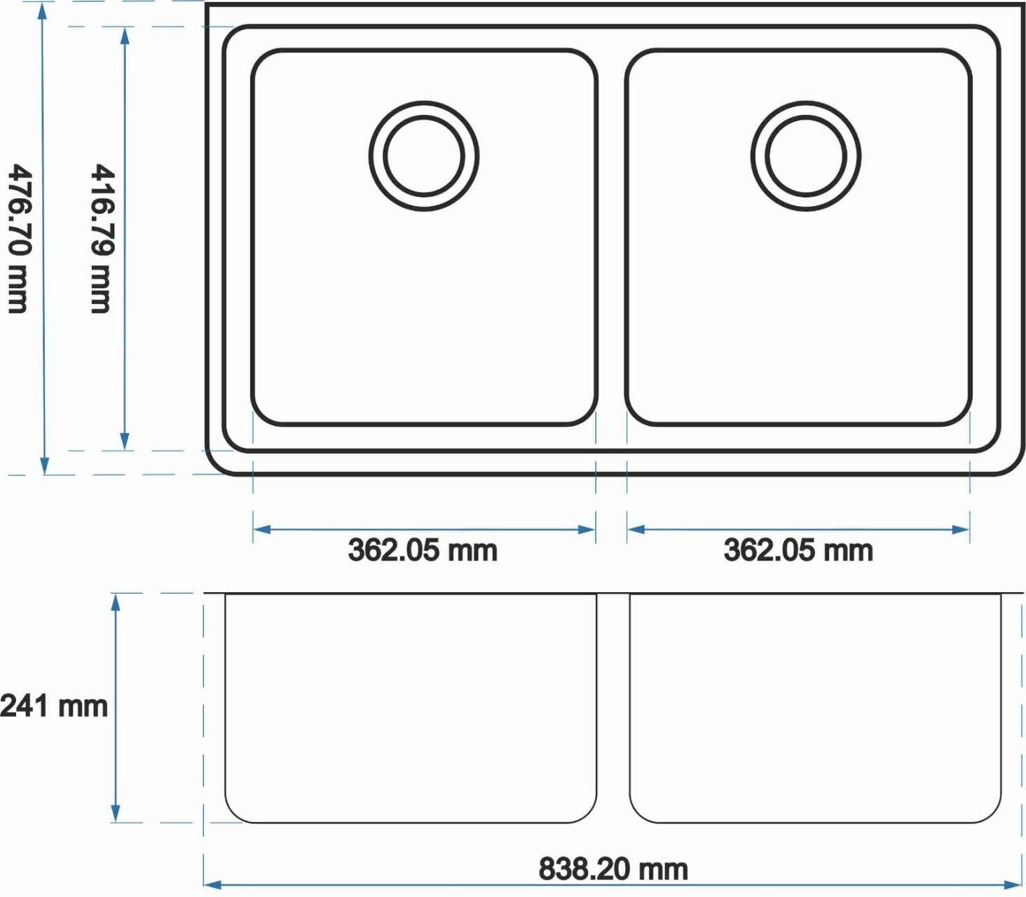 Black Kitchen Sink Granite Stone Under Mount Double Bowls 838*476*241mm