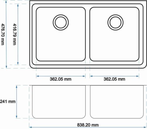 White Kitchen Sink Granite Stone Under Mount Double Bowls 838*476*241mm