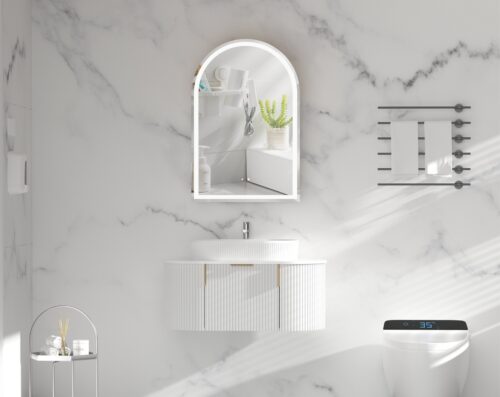 CARYSIL Imperial 600x900mm MATTE WHITE Arch LED Shaving Cabinet