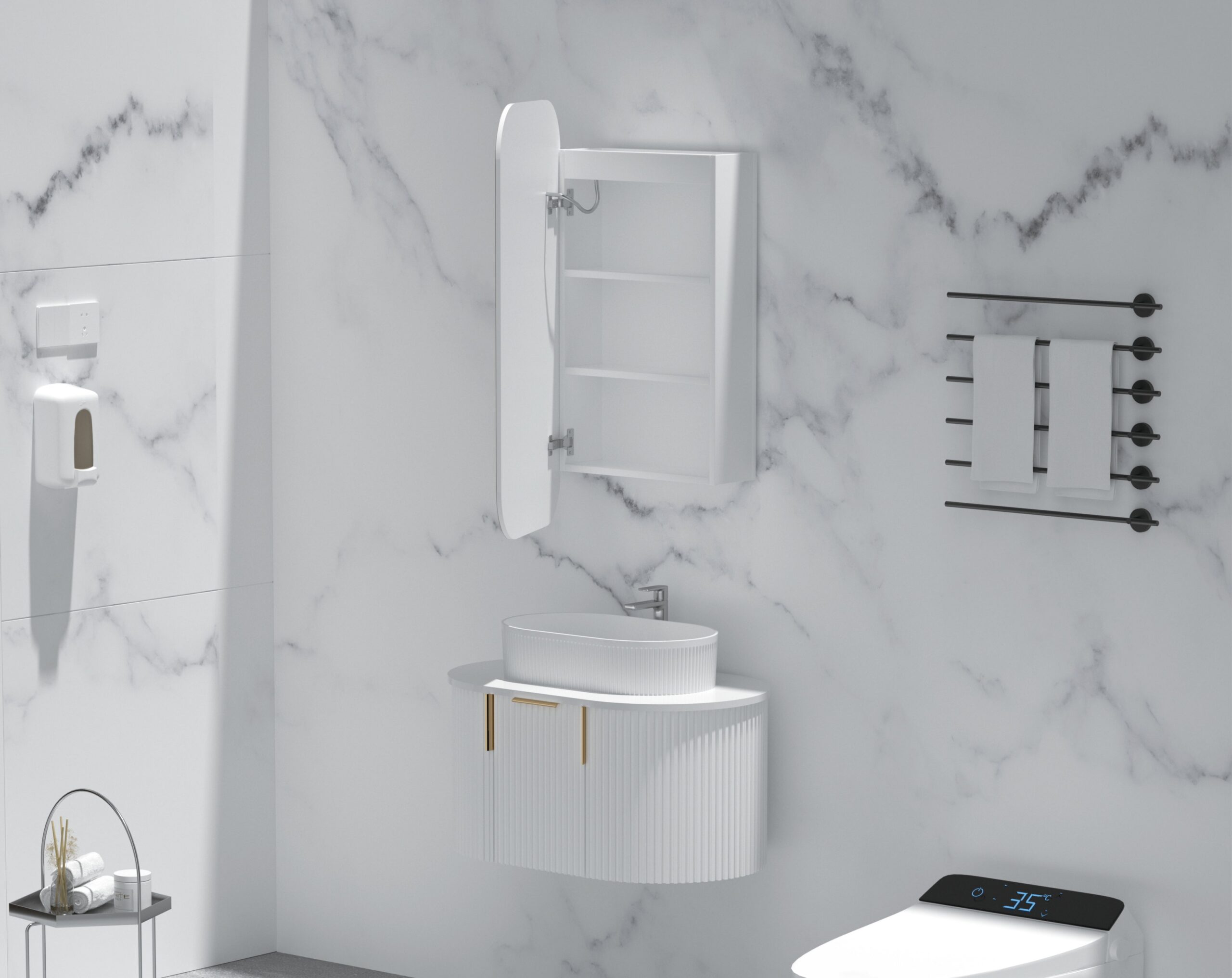 CARYSIL EARLS 450x900mm MATTE WHITE Squircle LED Shaving Cabinet