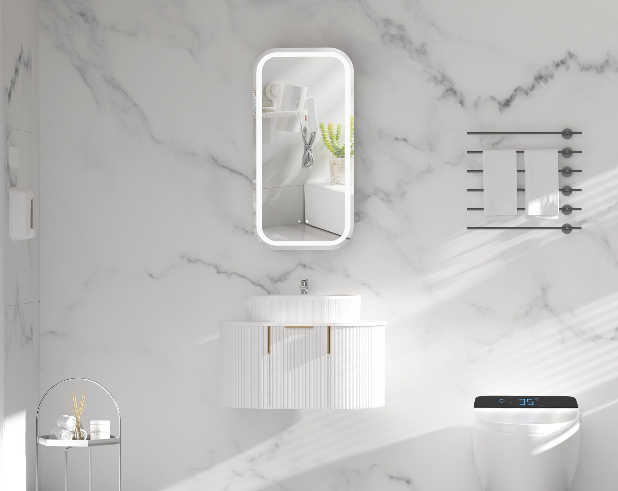 CARYSIL EARLS 450x900mm MATTE WHITE Squircle LED Shaving Cabinet