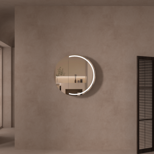 CARYSIL Orbit Series Round 800x800mm Walnut LED Shaving Cabinet