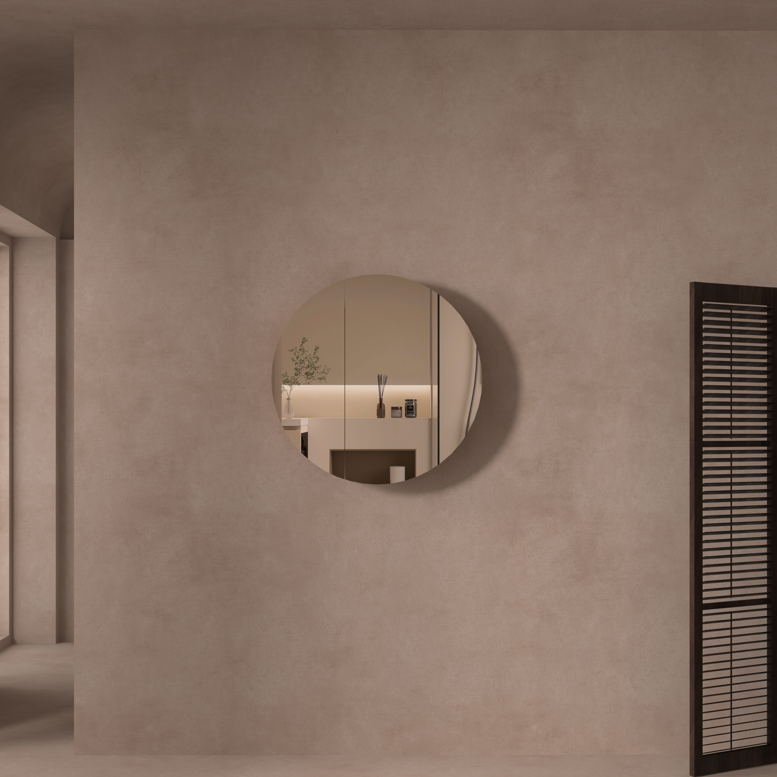 CARYSIL Orbit Series Round 800x800mm Walnut Shaving Cabinet