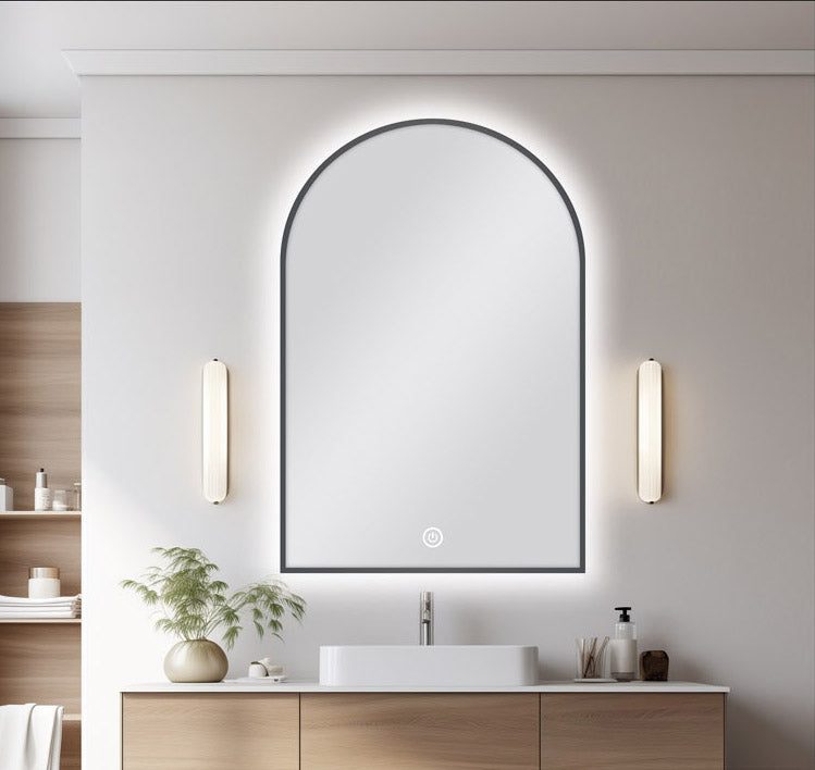 600 X 900 MM ARCHED SHAPE GUNMETAL FRAMED CARYSIL LED MIRROR
