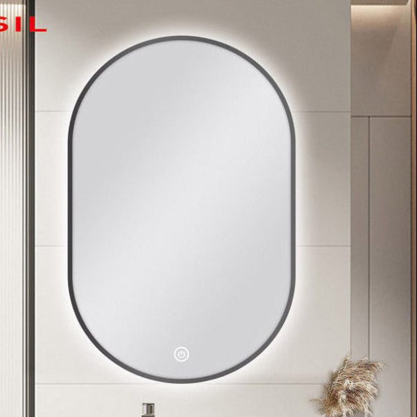 600 X 900MM OVAL SHAPE GUN METAL FRAMED CARYSIL LED MIRROR