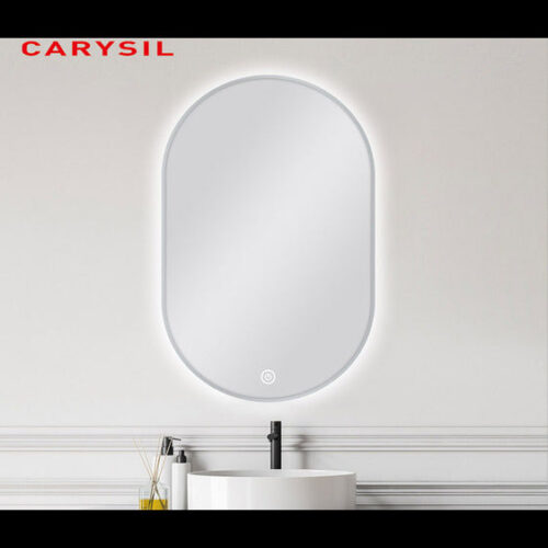 600 X 900MM OVAL SHAPE BRUSHED NICKEL FRAMED CARYSIL LED MIRROR