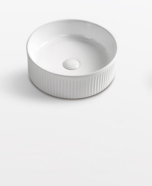 370 x 370 x 130 mm Round Gloss White Fluted Above Counter Ceramic Basin
