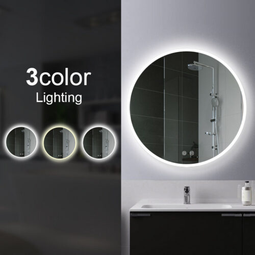 600mm Round 3 Color Lighting LED Mirror Touch Sensor Switch Defogger Pad Wall Mounted - Lighting on the rim