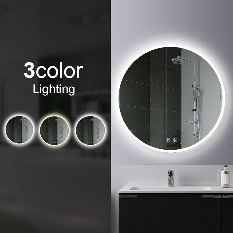 600mm Round 3 Color Lighting LED Mirror Touch Sensor Switch Defogger Pad Wall Mounted - Lighting on the rim