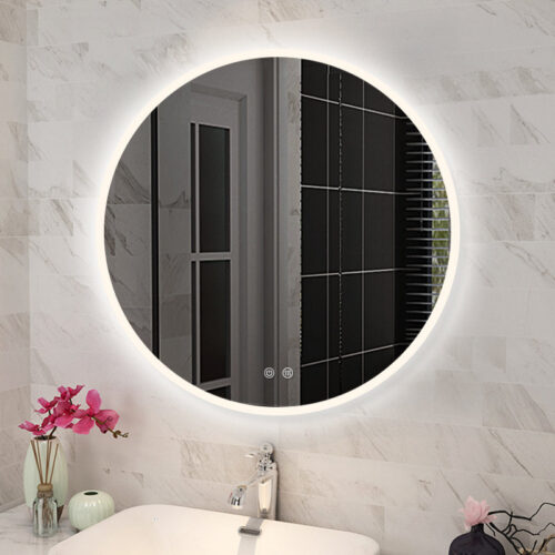 600mm Round 3 Color Lighting LED Mirror Touch Sensor Switch Defogger Pad Wall Mounted - Lighting on the rim