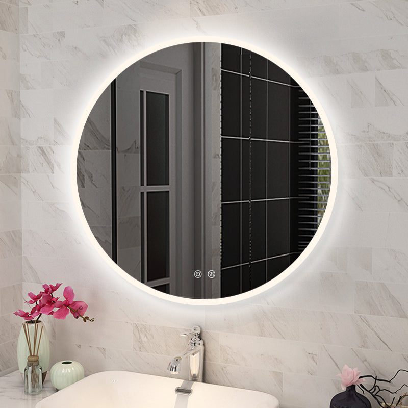 750mm Round 3 Color Lighting Acrylic LED Mirror Touch Sensor Switch Defogger Pad Wall Mounted- Lighting on the rim