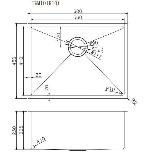 600x450x230mm 1.2mm Handmade Top/Undermount Single Bowl Kitchen Sink 304 Stainless Steel