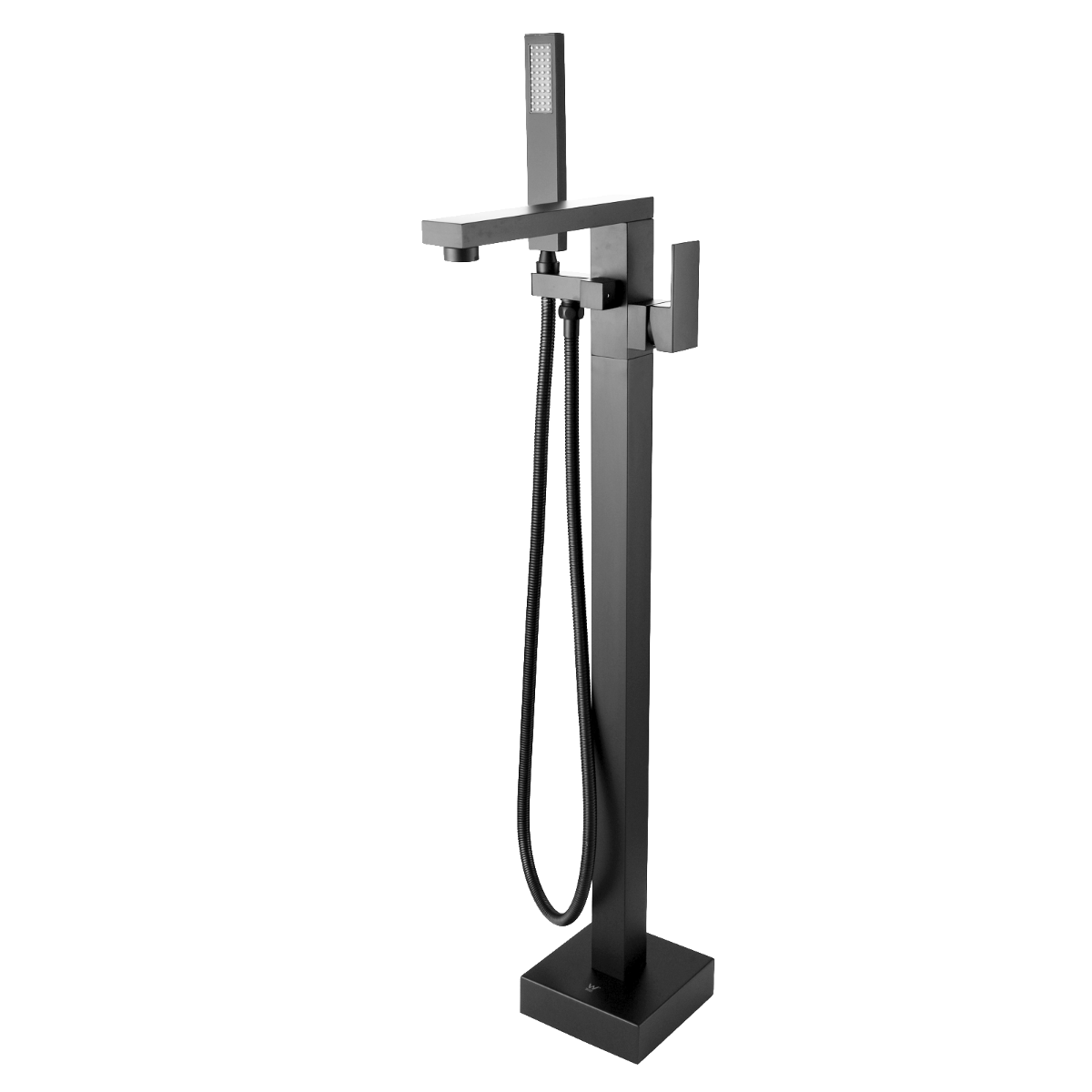 Square Gun Metal Grey Freestanding Bath Mixer With Handheld Shower