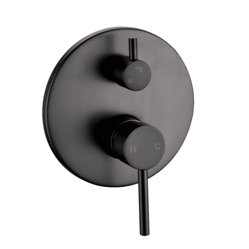 LUCID PIN Round Gun Metal Grey Wall Mixer with Diverter(color up)