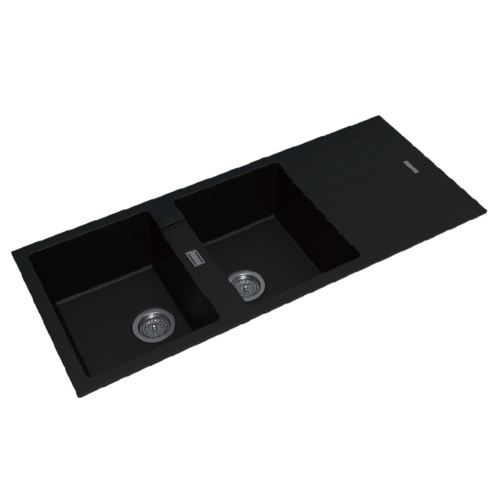 1160*500*200mm Black Granite Quartz Stone Kitchen Sink Double Bowls Drainboard Top/Undermount