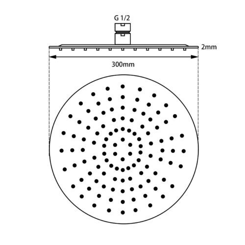 Super-slim Round Black Rainfall Shower Head 300mm
