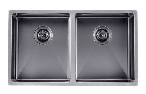 Satin - Gun Metal Grey 770x450x215mm 1.2mm Handmade Top/Undermount Double Bowls Kitchen Sink