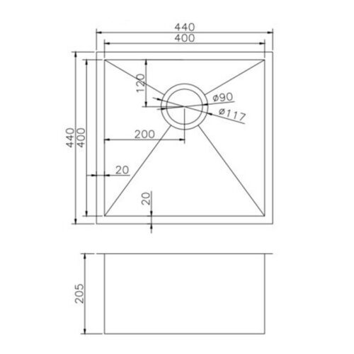 440x440x205mm Stainless Steel Handmade Single Bowl Sink for Flush Mount and Undermount