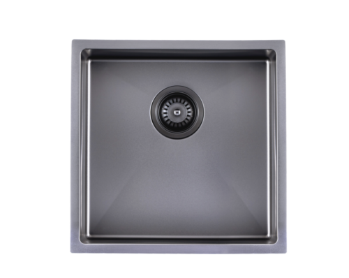 Satin - Gun Metal Grey 440x440x205mm Satin Stainless Steel Handmade Single Bowl Sink for Flush Mount and Undermount