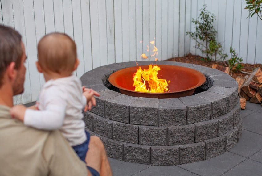 Miniwall Garden Wall Blocks shown in circular garden fire pit